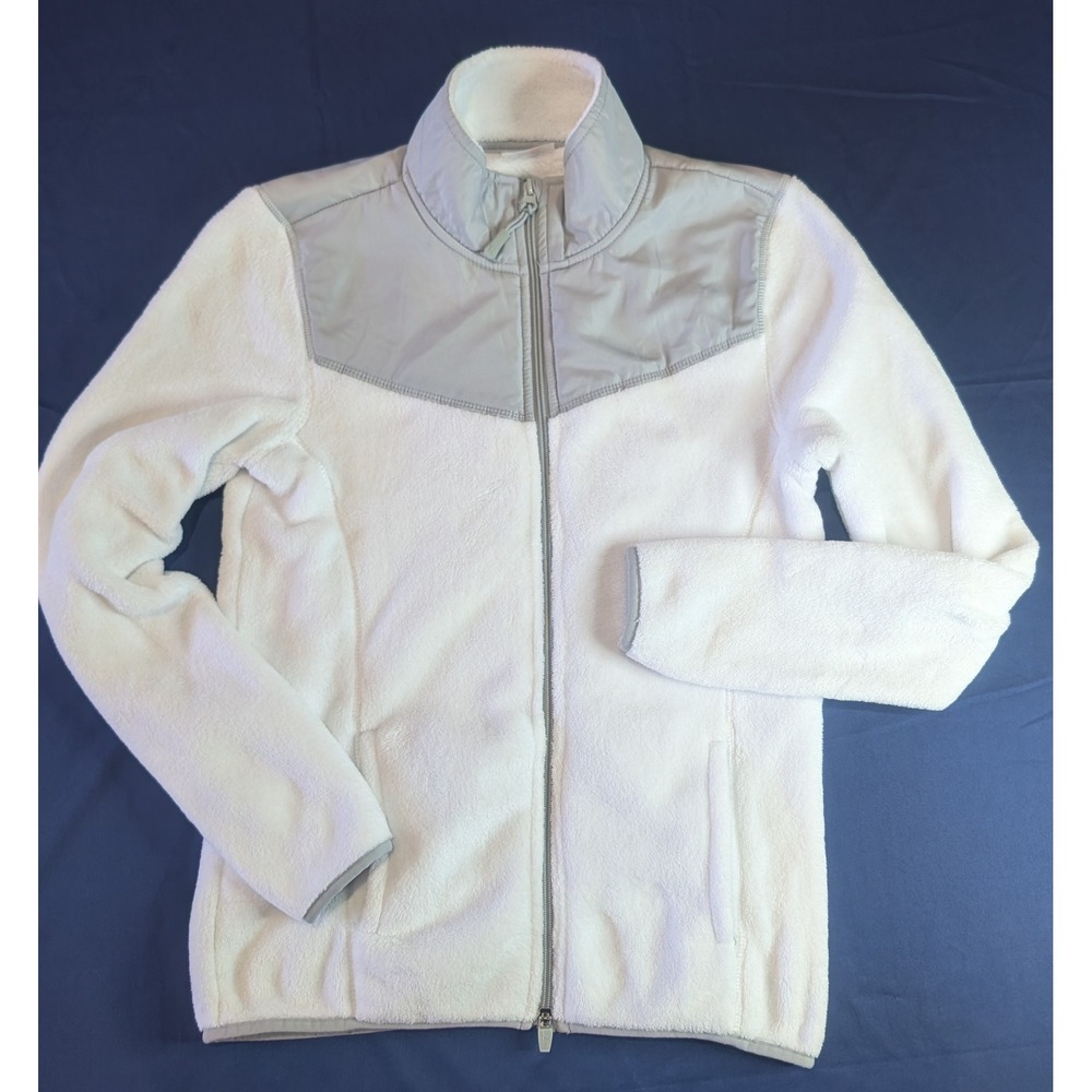 Danskin Now Fleece Jacket Full Zip Collar White Gray‎ Small S (4-6) Casual Coat